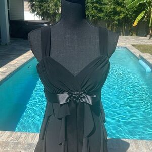 Betsy & Adam black empire waist ruffled formal dress